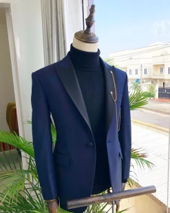 A Navy Blue Peak lapel Tuxedo suit