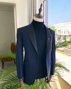 A Navy Blue Peak lapel Tuxedo suit