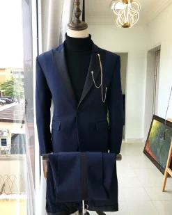 A Navy Blue Peak lapel Tuxedo suit