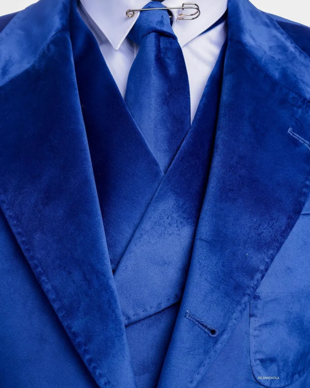 A Navy Blue “peaky blinders” monochrome velvet, hand knitted notch lapel suit