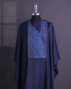 A Navy Blue, perspective square with keke Elemu embroidery details Agbada