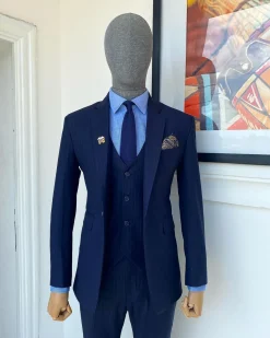 A Navy Blue Pin Stripe Double Breasted – “Board Room” Notch Lapel Suit