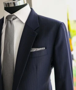 A Navy Blue, Pinstripe, Notch Lapel, Jorgecarli Suit