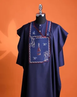 A Navy blue, “pop pop pop”embroidery details agbada, mint blue clear view Swarovski buttons on 3/4 sleeve kaftan & sokoto