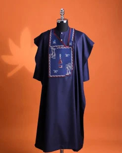 A Navy blue, “pop pop pop”embroidery details agbada, mint blue clear view Swarovski buttons on 3/4 sleeve kaftan & sokoto