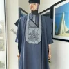 A Navy blue precision cloud & anchor embroidery Agbada