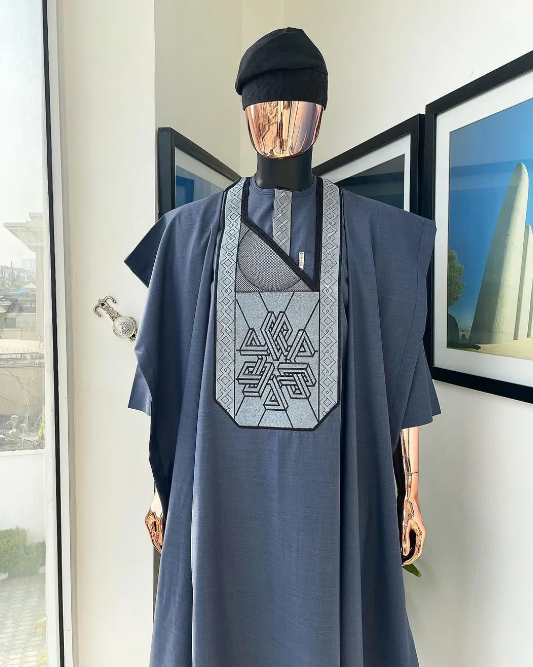 A Navy blue precision cloud & anchor embroidery Agbada