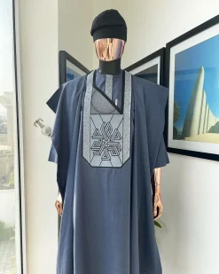 A Navy blue precision cloud & anchor embroidery Agbada