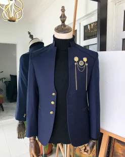 A Navy Blue reloaded Chinese Tuxedo “ 7th Battalion” Suit