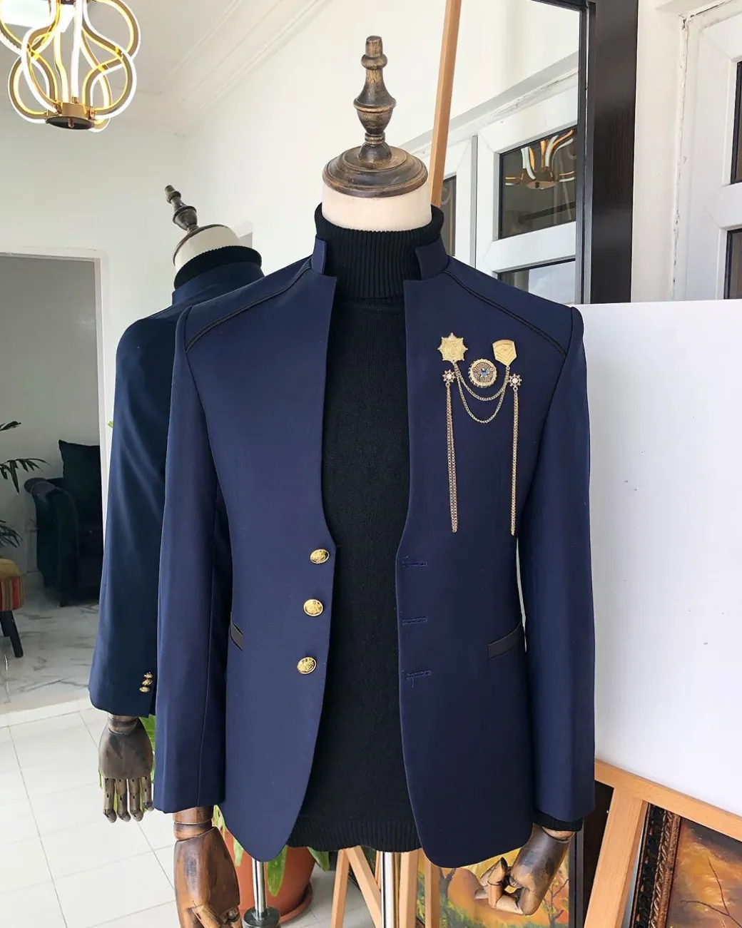 A Navy Blue reloaded Chinese Tuxedo “ 7th Battalion” Suit