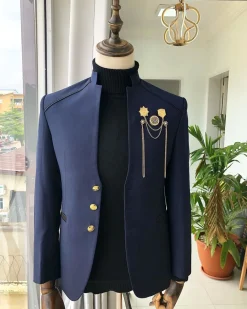A Navy Blue reloaded Chinese Tuxedo “ 7th Battalion” Suit