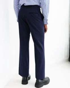 A Navy Blue, Seersucker, “Herd” Warp Peak Lapel Suit.