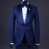 A Navy Blue, Shawl Lapel Floral Jacquard Tuxedo Suit