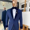A Navy blue shawl lapel floral pattern jacquard blazer suit