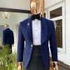 A Navy Blue shawl lapel floral pattern jacquard tuxedo suit