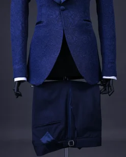 A Navy Blue, Shawl Lapel Floral Jacquard Tuxedo Suit