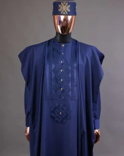 A Navy Blue, Slanting Cube With Dotted Gold Detailing Agbada