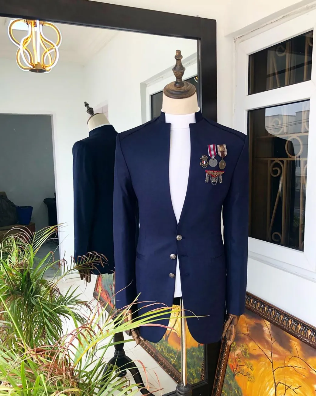 A Navy Blue “7th Battalion” Military Style suit