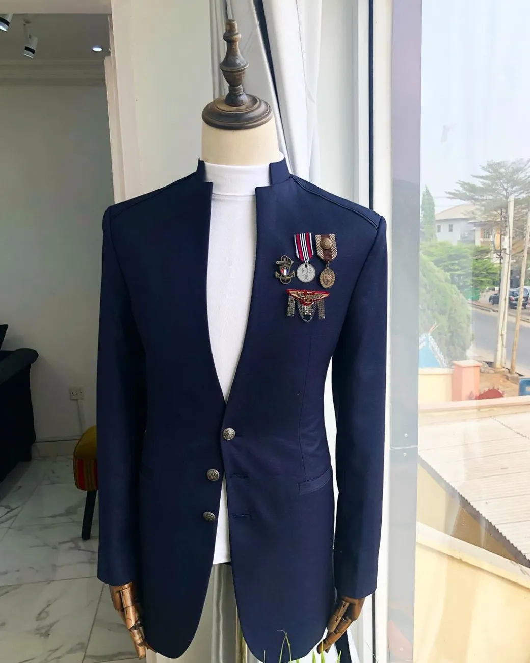 A Navy Blue “7th Battalion” Military Style suit