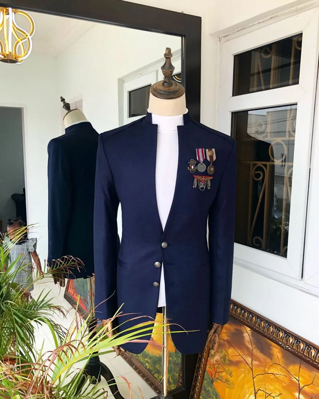 A Navy Blue “7th Battalion” Military Style suit