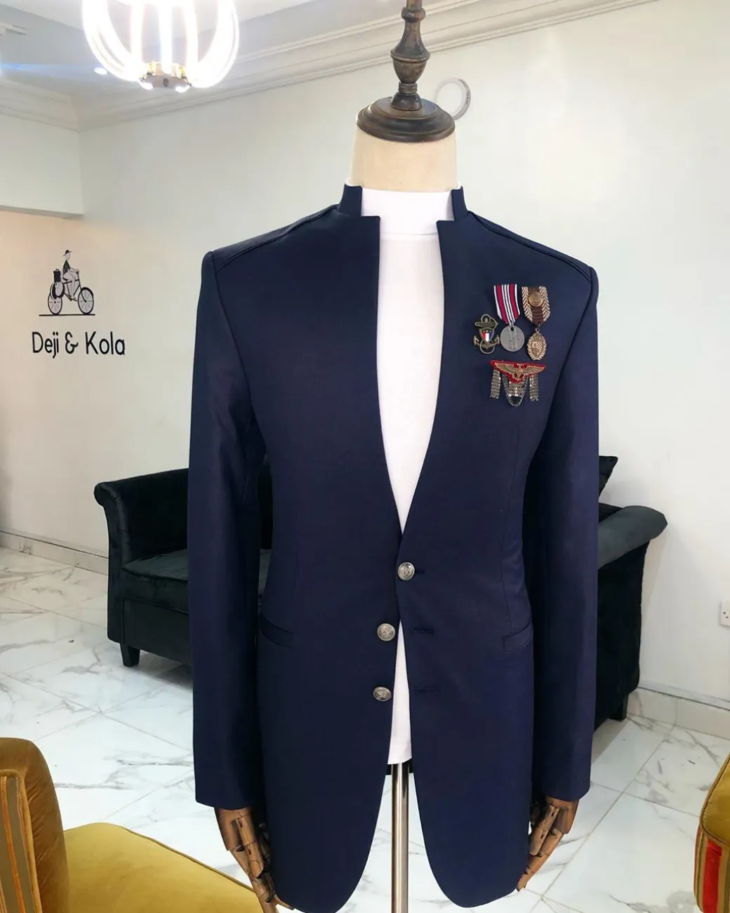 A Navy Blue “7th Battalion” Military Style suit