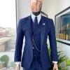 A Navy blue, tiny square-patterned Jorgecarli Super 140’s “Board Room” notch lapel suit