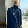 A Navy Blue velvet dinner shawl lapel tuxedo suit