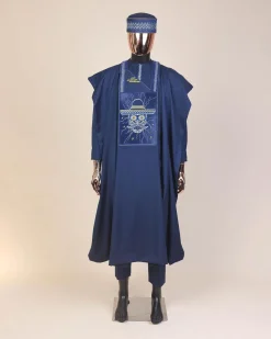 A Navy Blue, vexing demagogue metallic wire embroidery details agbada