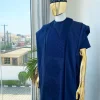 A Navy Blue Voil agbada with dotted lines embroidery design, kaftan and sokoto