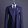 A Navy blue, windowpane check, monochrome nobility super “140s” “Board Room” Notch lapel suit