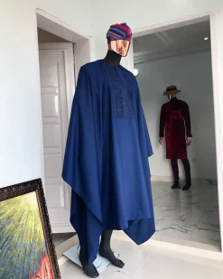 A Navy Blue With Connected Embroidery Agbada