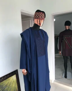 A Navy Blue with connected embroidery Agbada