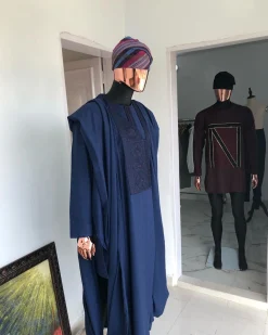 A Navy Blue with connected embroidery Agbada