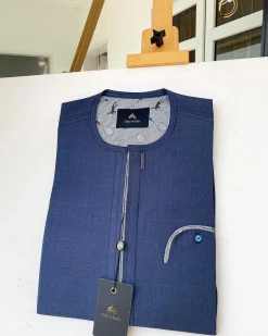 A Navy blue with Skye blue contrast detailing design African Kaftan and Sokoto