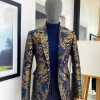 A Notch Lapel Gold And Blue “Mandarin” Jacquard Floral Blazer Suit