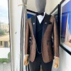 A Peak Lapel Brunette Brown “Mandarin” Metallic Jacquard Dotted Tuxedo Suit