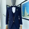 A peak lapel, ruffled floral pattern jacquard tuxedo suit