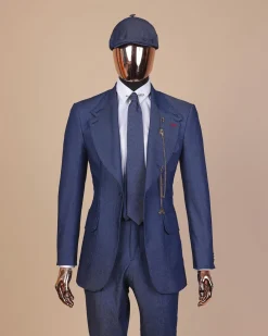 A “peaky blinders” denim knitted notch lapel suit