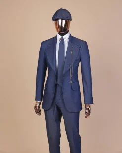 A “peaky blinders” denim knitted notch lapel suit