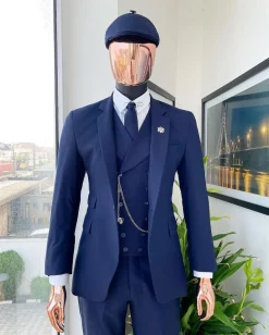 A “peaky blinders” navy blue, tiny square patterned – Jorgecarli super 140’s- “Board Room” suit