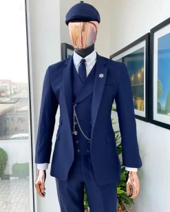 A “peaky blinders” navy blue, tiny square patterned – Jorgecarli super 140’s- “Board Room” suit