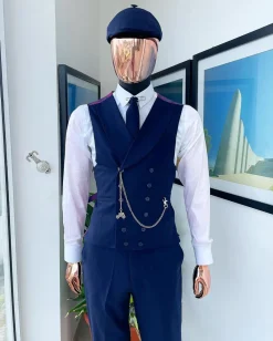 A “peaky blinders” navy blue, tiny square patterned – Jorgecarli super 140’s- “Board Room” suit