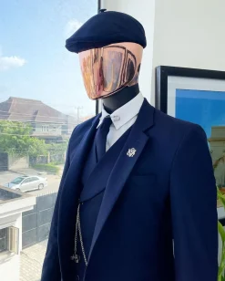A “peaky blinders” navy blue, tiny square patterned – Jorgecarli super 140’s- “Board Room” suit