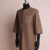 A Peanut brown, front flap,interwoven buckle, 3/4 sleeve African senator kaftan native.