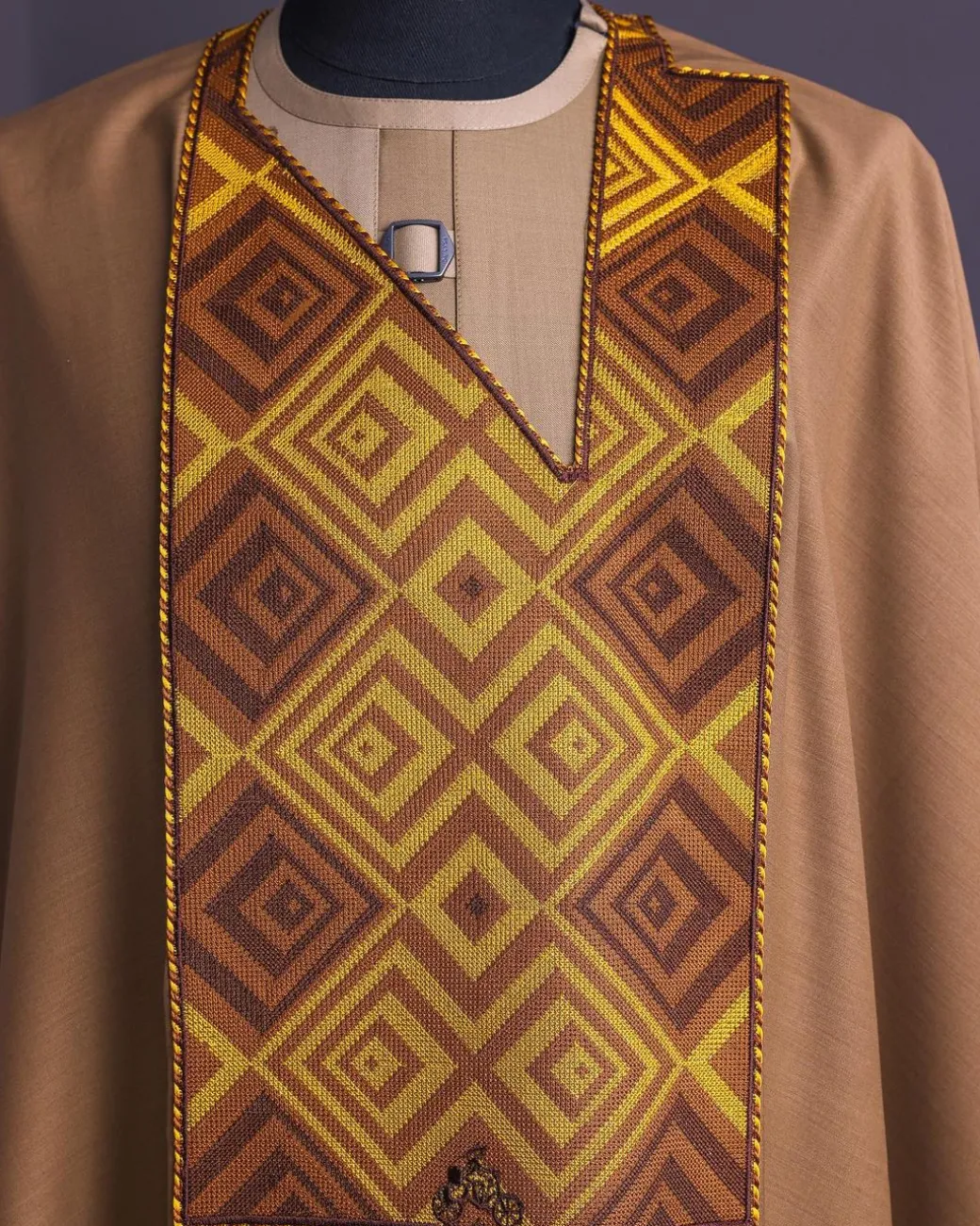 A Peanut Brown, Perspective Square With Keke Elemu Embroidery Details Agbada