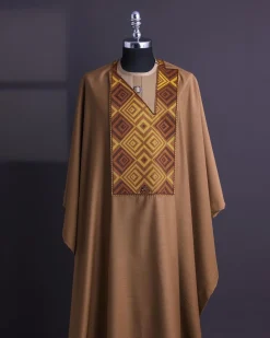 A Peanut Brown, Perspective Square With Keke Elemu Embroidery Details Agbada
