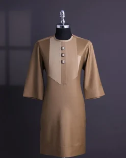 A Peanut Brown, Perspective Square With Keke Elemu Embroidery Details Agbada