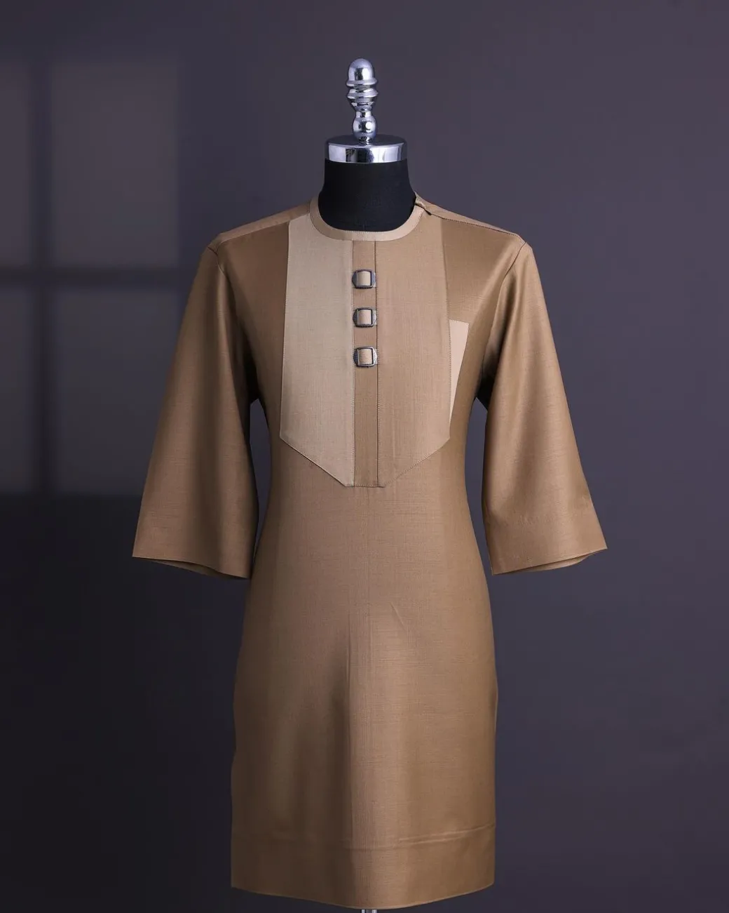 A Peanut Brown, Perspective Square With Keke Elemu Embroidery Details Agbada