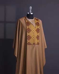 A Peanut Brown, Perspective Square With Keke Elemu Embroidery Details Agbada