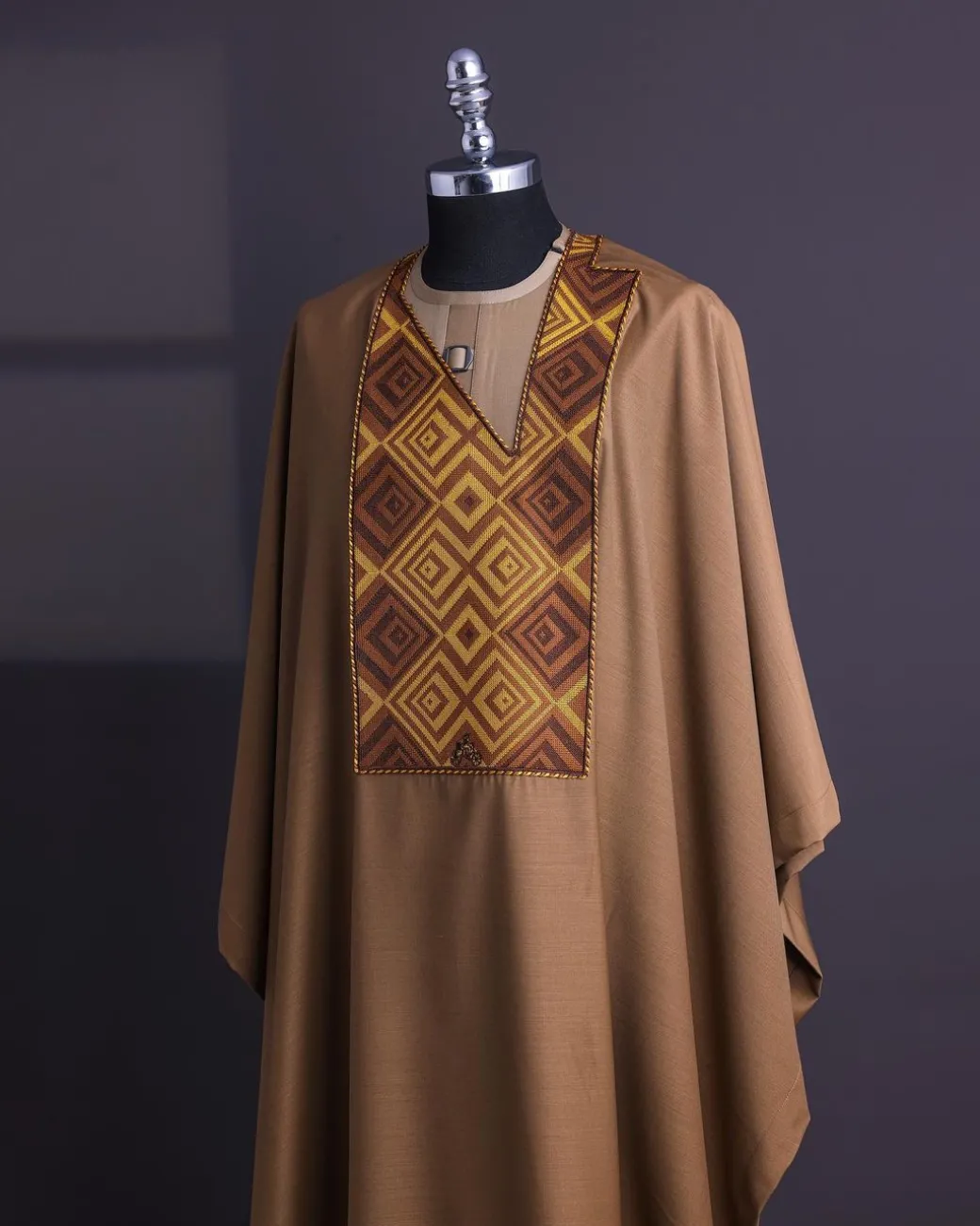 A Peanut Brown, Perspective Square With Keke Elemu Embroidery Details Agbada